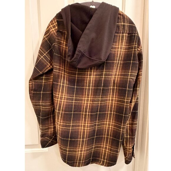 Burnside Brown Plaid Hooded Flannel Shirt – Men’s Medium - Picture 5 of 8